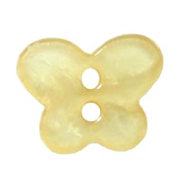 a yellow butterfly shaped button on a white background