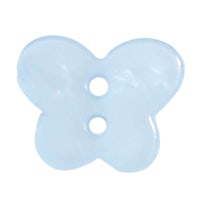 a blue butterfly shaped button on a white background